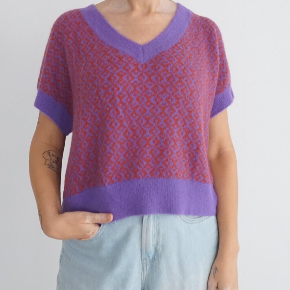 Free People Through The Motions Short Sleeve Sweater Vest Supernova Combo XS